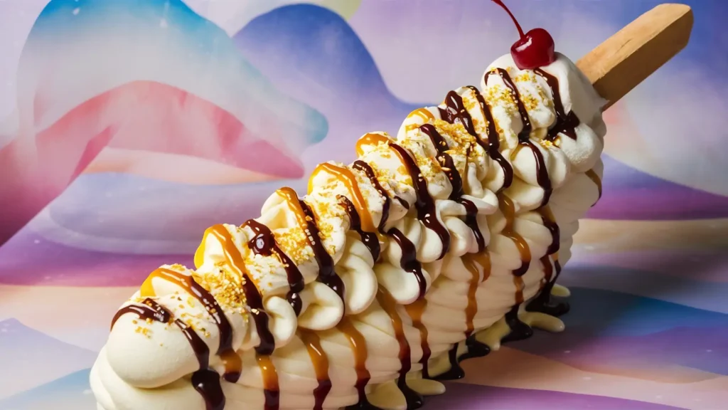 Stick waffle dessert with chocolate drizzle at Chatori Gali